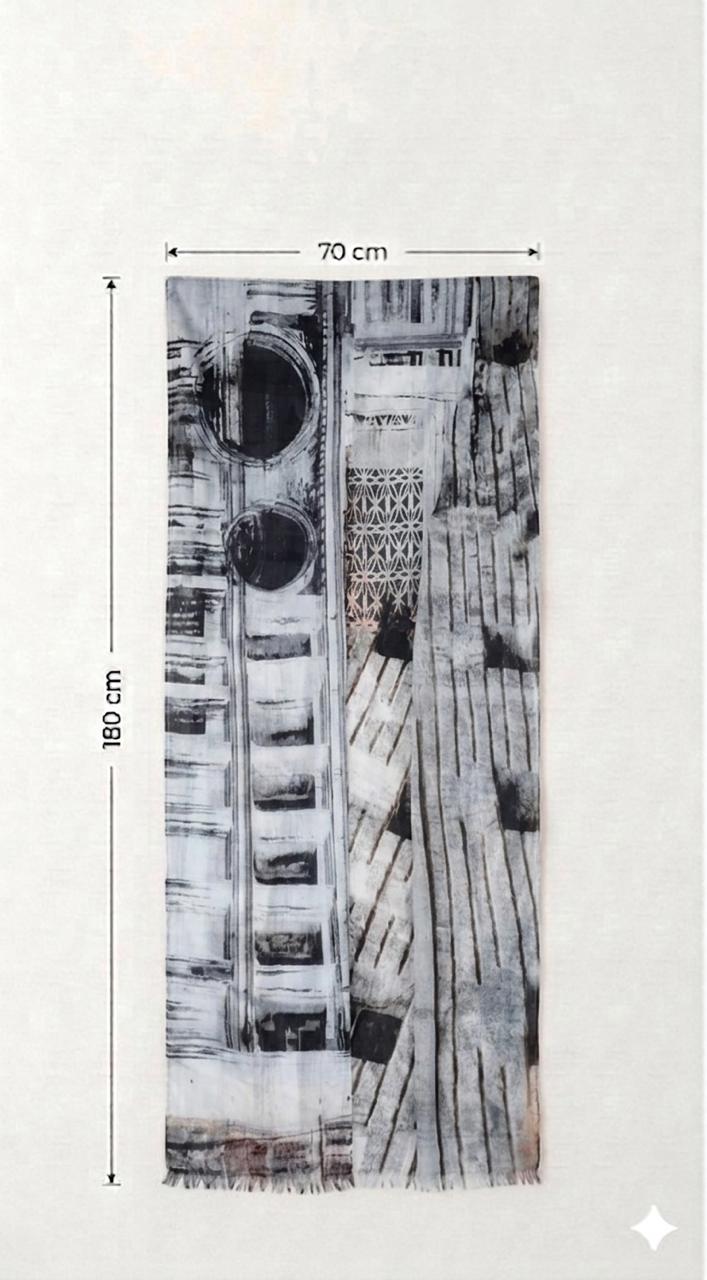 Luxury Architectural Silk Scarf 70x180 cm | Monochrome Designer Wrap