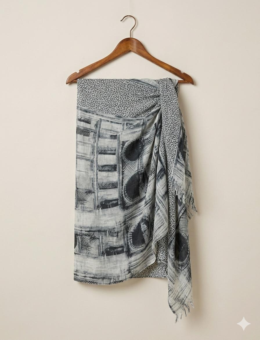 Luxury Architectural Silk Scarf 70x180 cm | Monochrome Designer Wrap