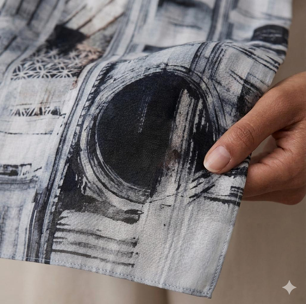 Luxury Architectural Silk Scarf 70x180 cm | Monochrome Designer Wrap