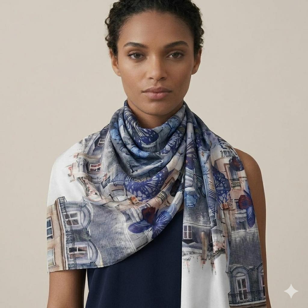 Paris Butterfly Silk Scarf 70x180 cm | Luxury Designer Silk Wrap