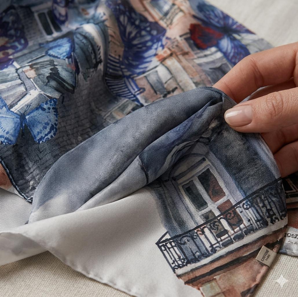 Paris Butterfly Silk Scarf 70x180 cm | Luxury Designer Silk Wrap