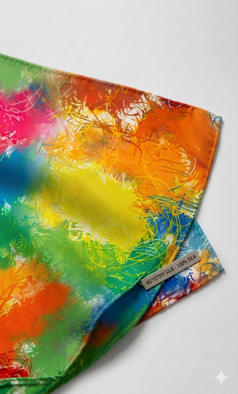 Luxury 90x90 Silk Scarf | Colorful Abstract Square Neck Scarf
