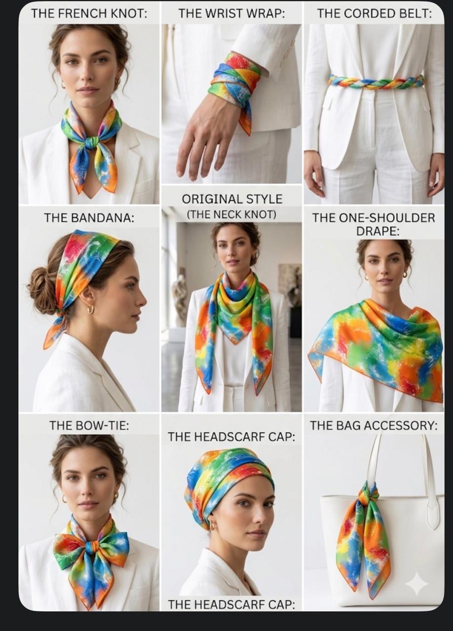Luxury 90x90 Silk Scarf | Colorful Abstract Square Neck Scarf