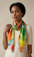 Luxury 90x90 Silk Scarf | Colorful Abstract Square Neck Scarf