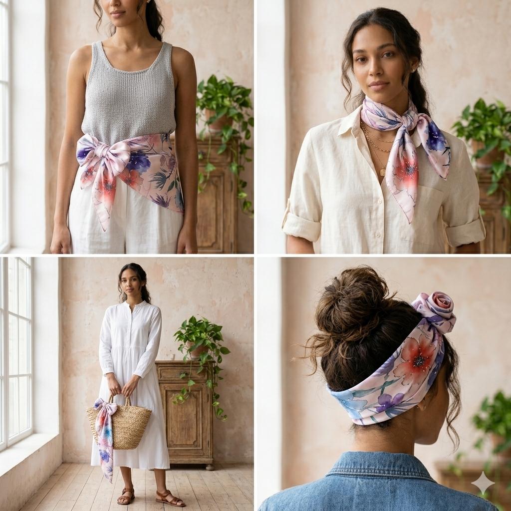 Luxury Floral Silk Scarf 90x90 cm | Women's Square Silk Neck Scarf