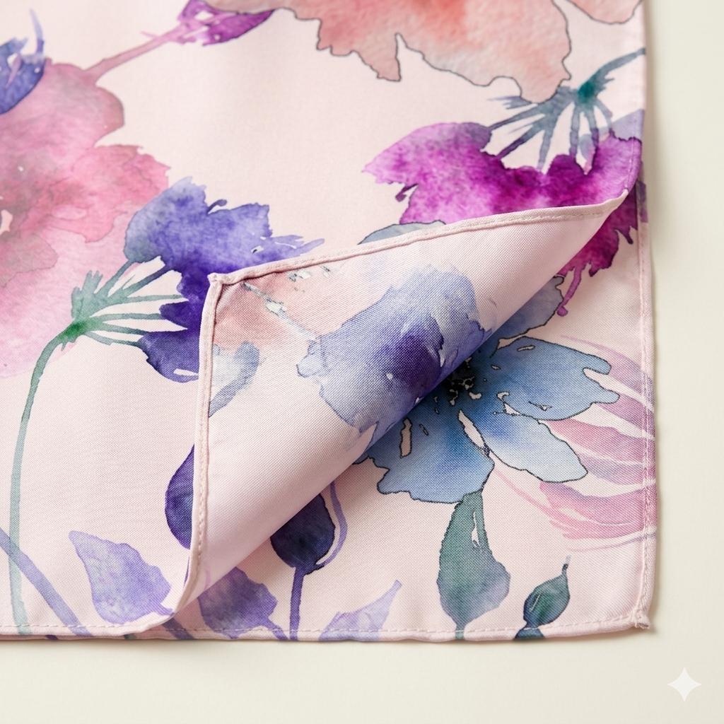 Luxury Floral Silk Scarf 90x90 cm | Women's Square Silk Neck Scarf