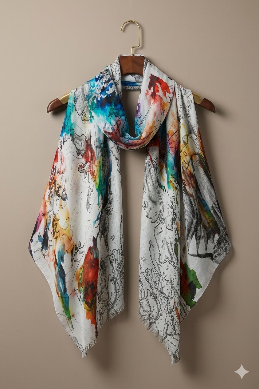 Premium Abstract Watercolor Cotton Scarf