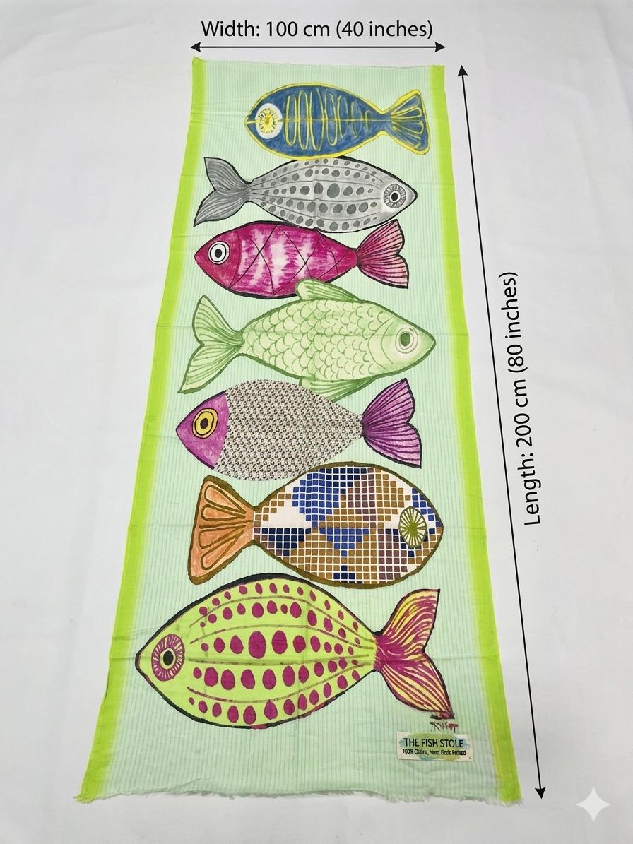 Colorful Fish Print Cotton Scarf 100 x 200 cm | Lightweight Artistic Wrap