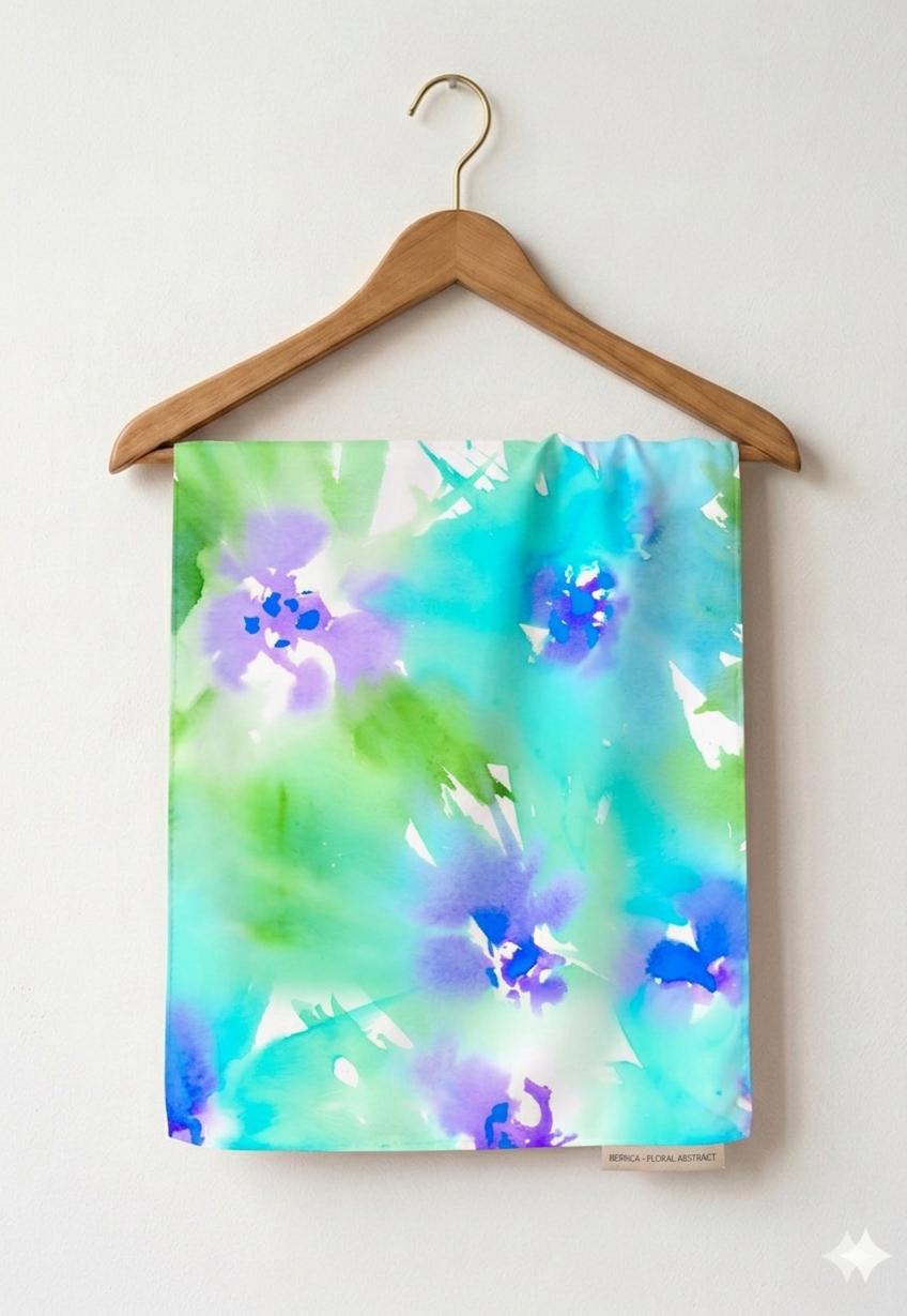 Luxury Aqua Floral Silk Scarf 90x90 cm | Women's Square Silk Scarf