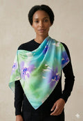 Luxury Aqua Floral Silk Scarf 90x90 cm | Women's Square Silk Scarf