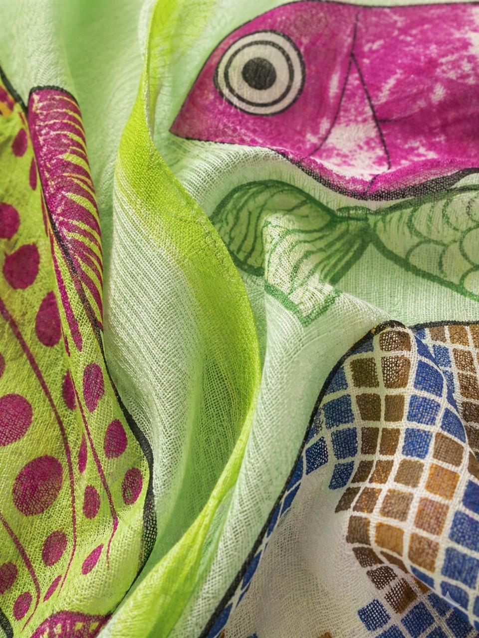 Colorful Fish Print Cotton Scarf 100 x 200 cm | Lightweight Artistic Wrap