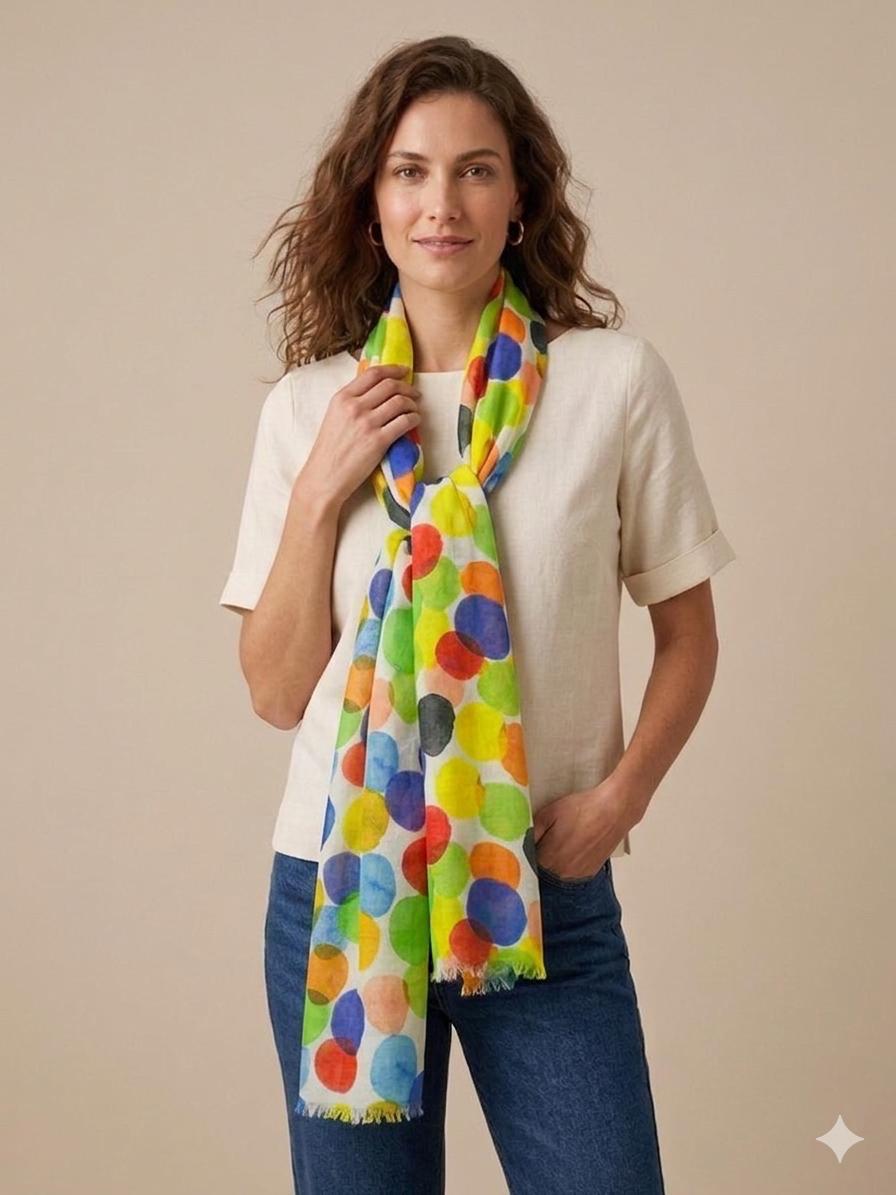 Watercolor Dot Cotton Scarf | Oversized 100 × 200 cm Lightweight Wrap