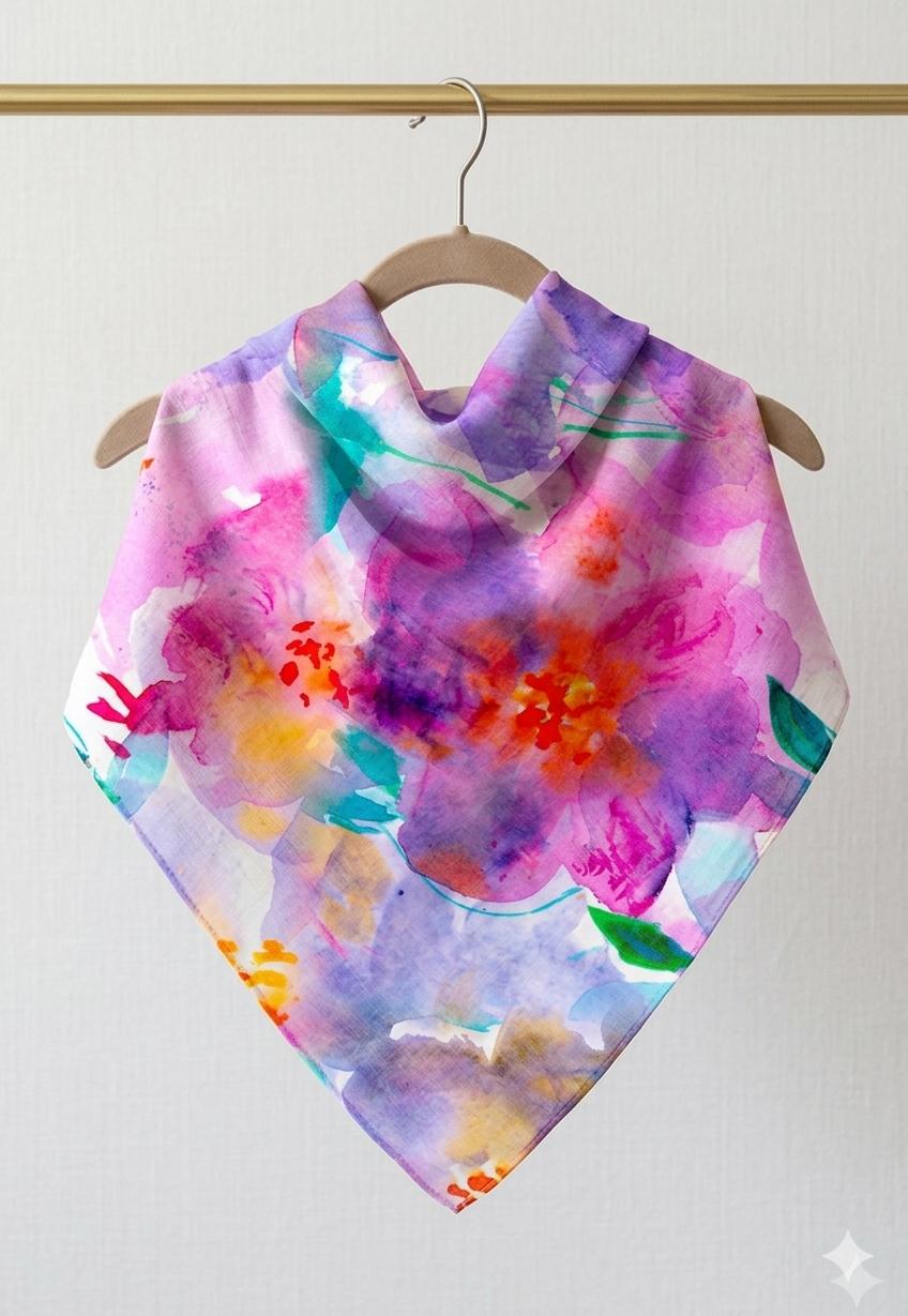 Luxury Pastel Floral Silk Scarf 90x90 cm | Women's Square Silk Scarf
