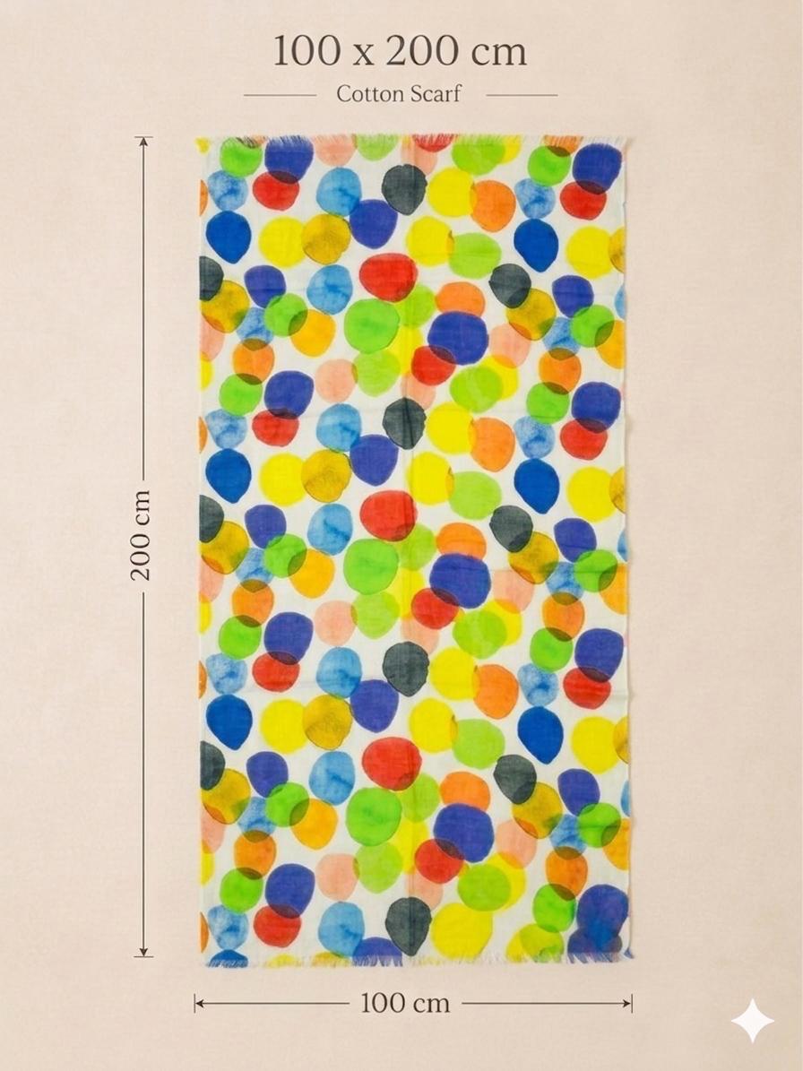 Watercolor Dot Cotton Scarf | Oversized 100 × 200 cm Lightweight Wrap