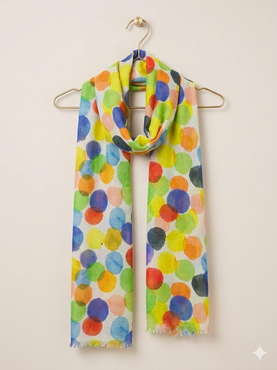 Watercolor Dot Cotton Scarf | Oversized 100 × 200 cm Lightweight Wrap