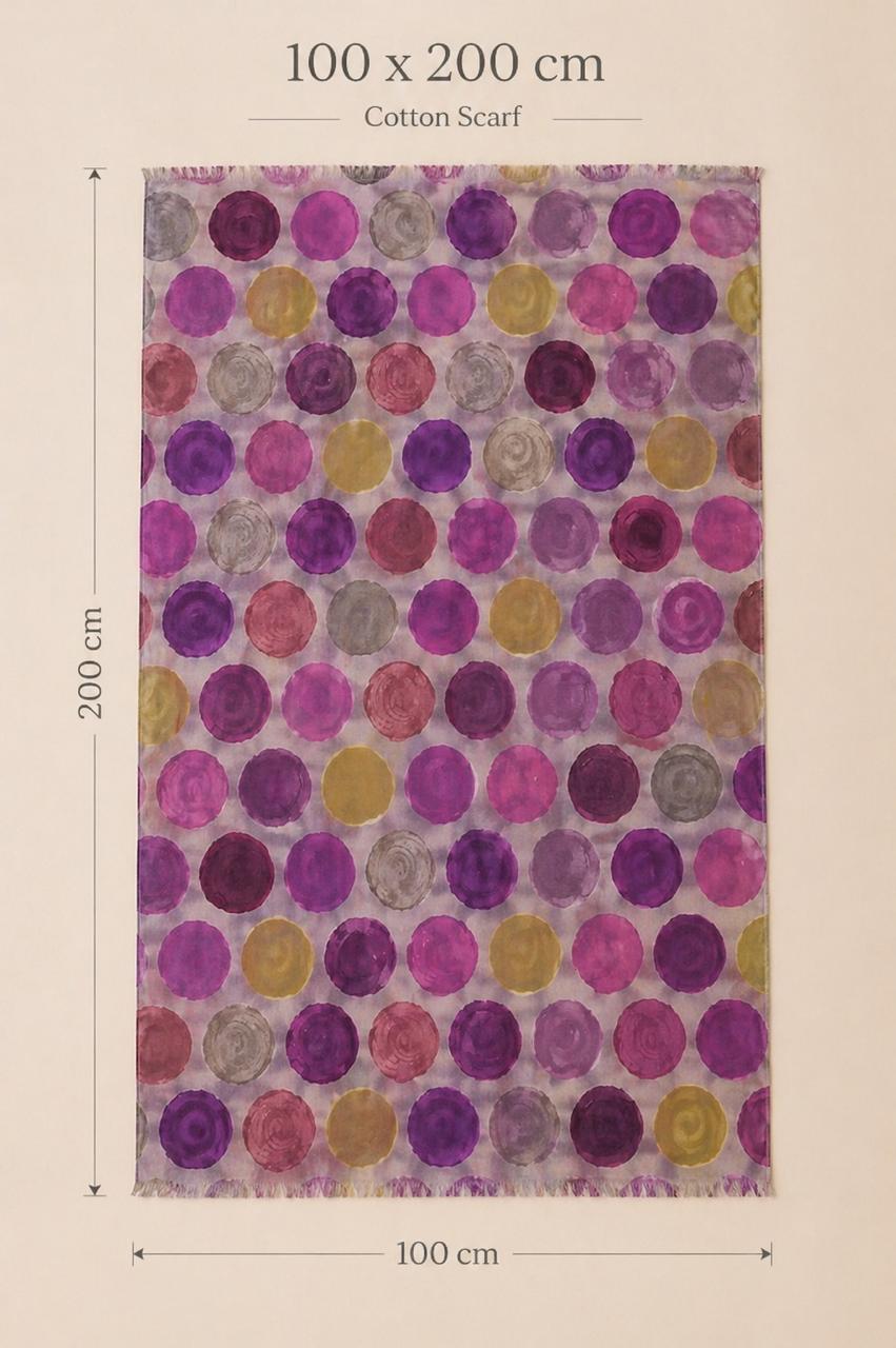 Watercolor Dot Cotton Scarf | Oversized 100 × 200 cm Wrap | Ocean Blue & Berry Plum