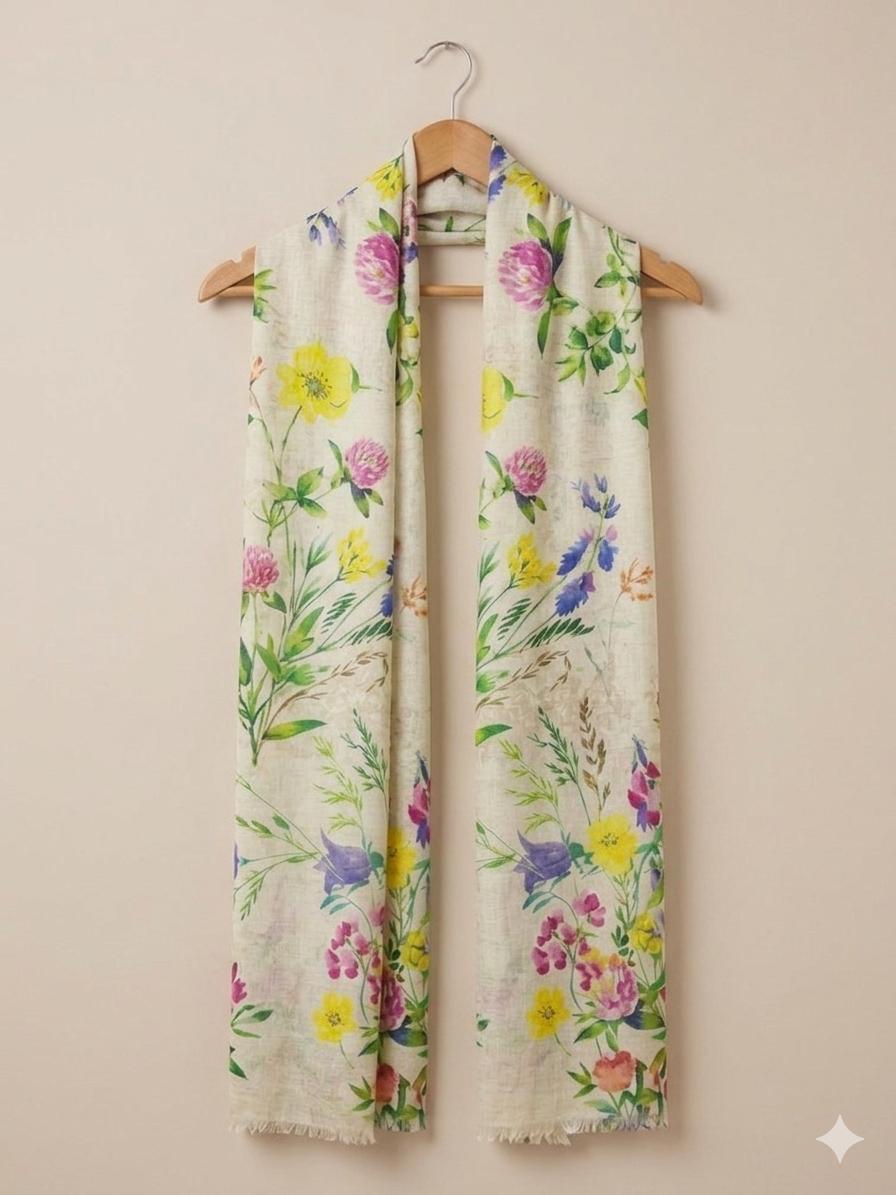 Wildflower Garden Cotton Scarf | 100 × 200 cm Botanical Floral Wrap
