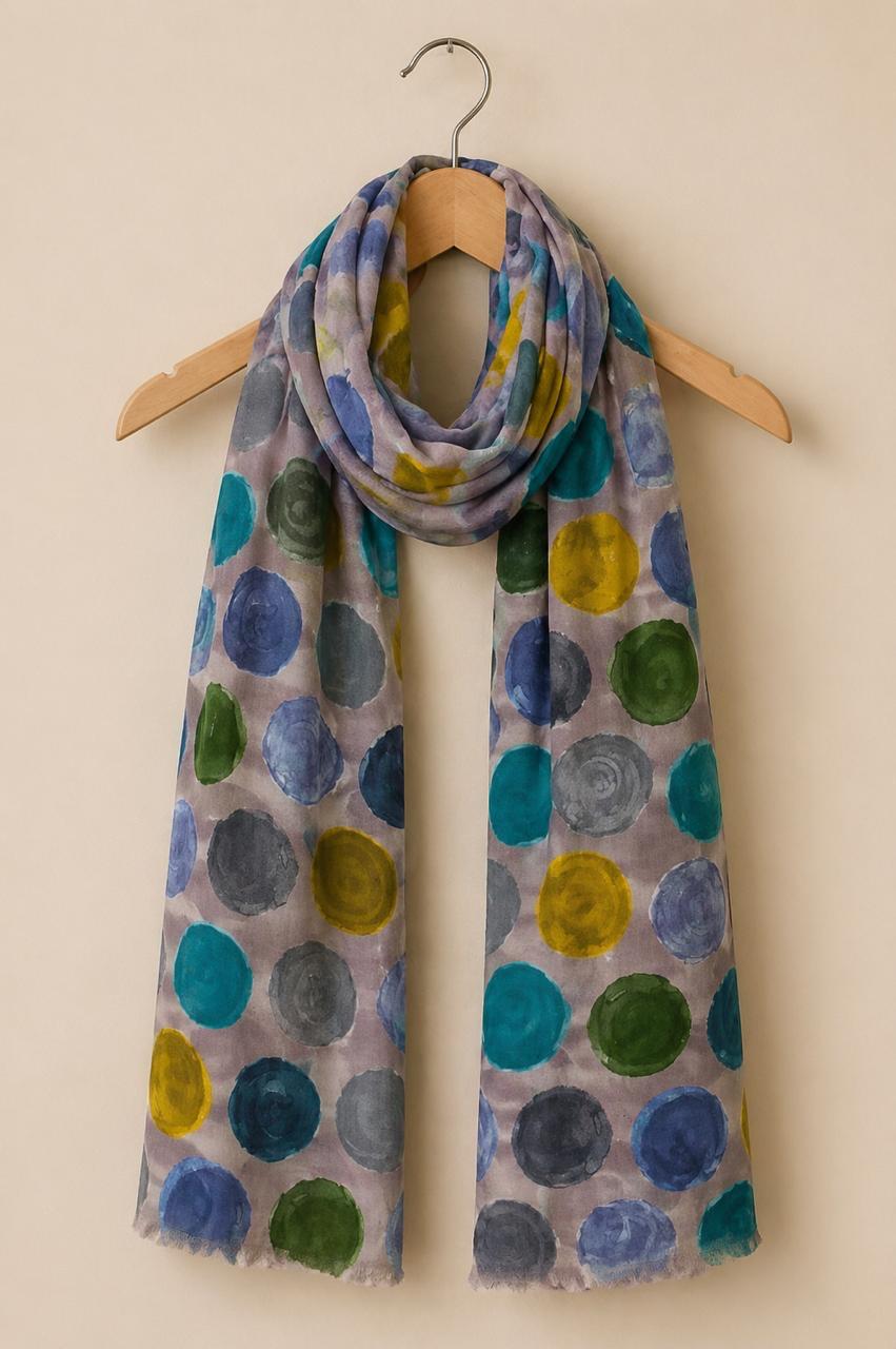 Watercolor Dot Cotton Scarf | Oversized 100 × 200 cm Wrap | Ocean Blue & Berry Plum