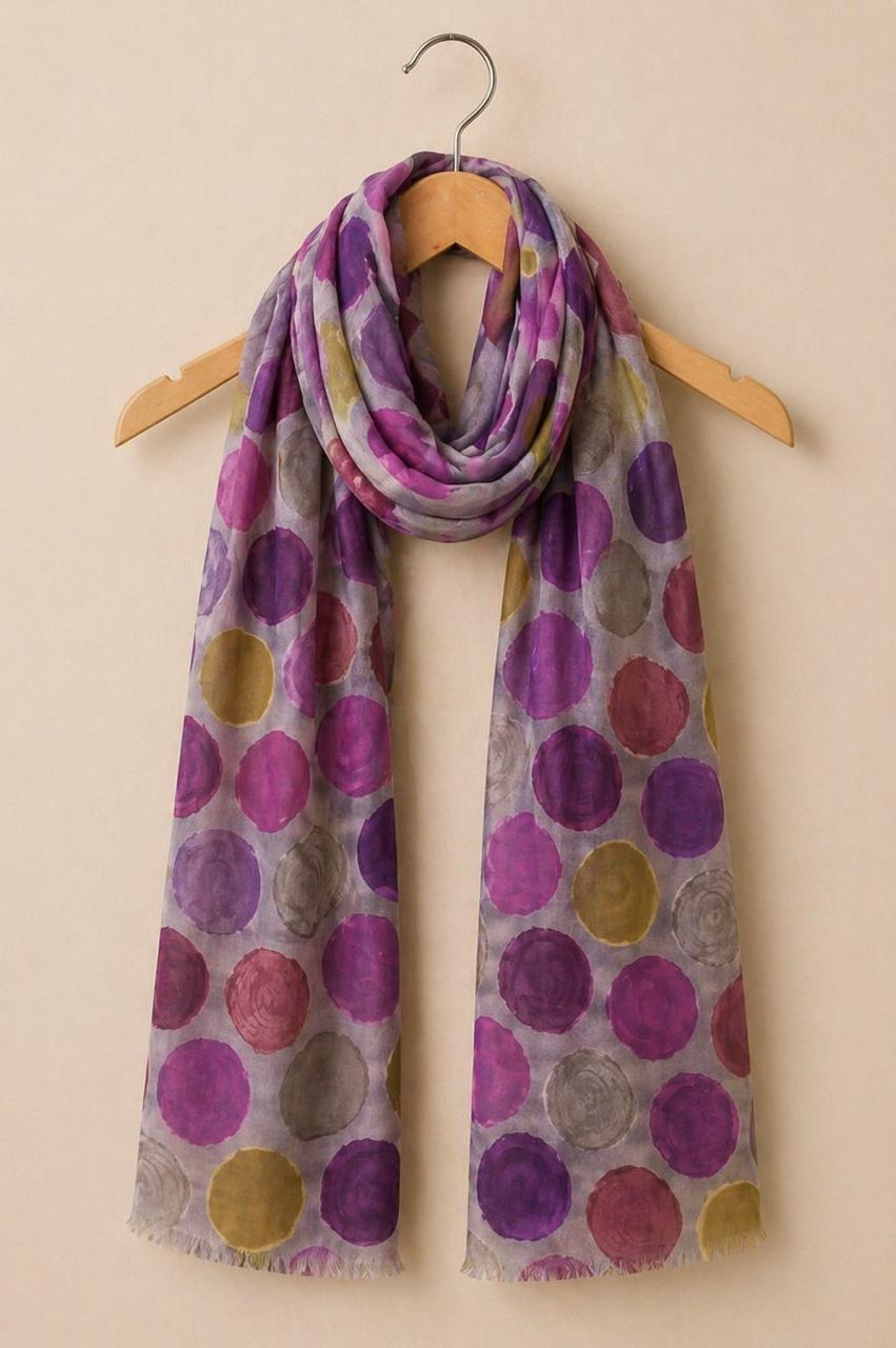 Watercolor Dot Cotton Scarf | Oversized 100 × 200 cm Wrap | Ocean Blue & Berry Plum