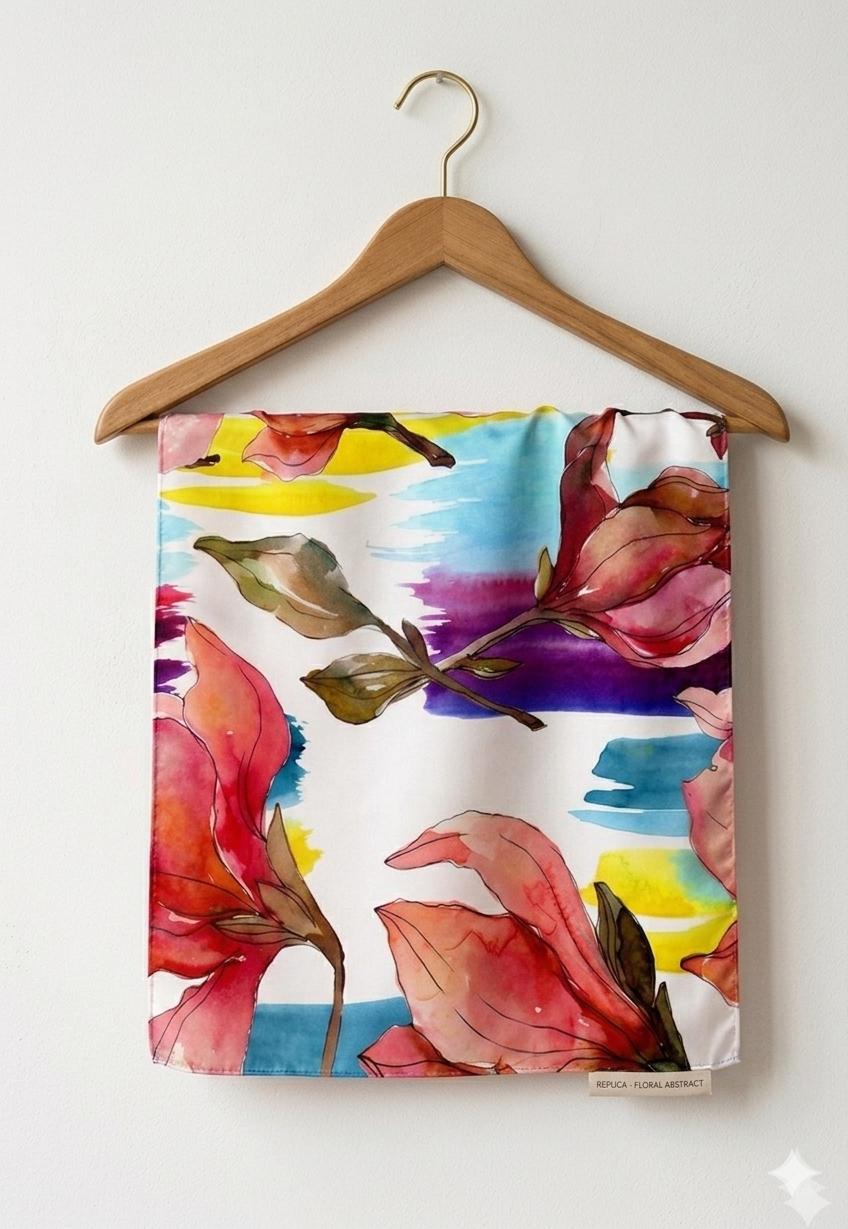 Luxury Magnolia Silk Scarf 90x90 cm | Watercolor Floral Square Scarf