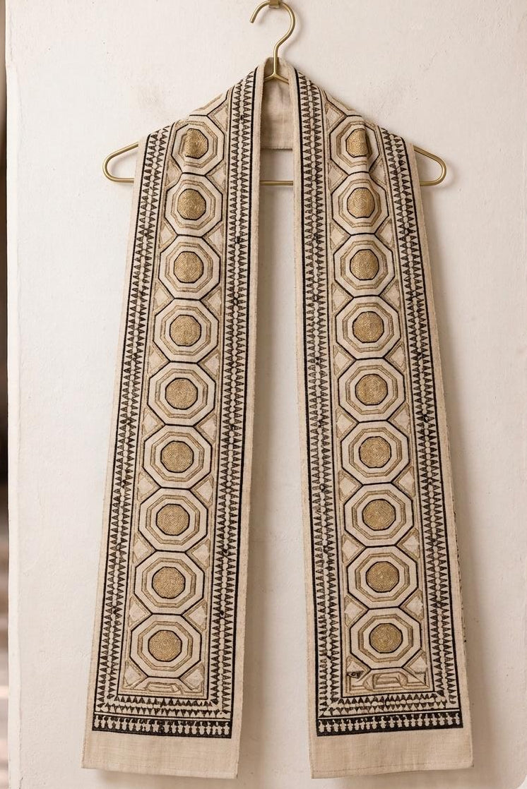 Geometric Heritage Cotton Scarf | Oversized 100 × 200 cm Neutral Wrap
