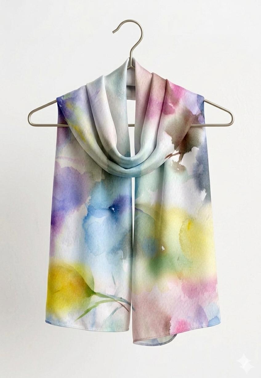 Luxury Pastel Watercolor Silk Scarf 90x90 cm | Women's Square Scarf
