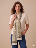 Geometric Heritage Cotton Scarf | Oversized 100 × 200 cm Neutral Wrap