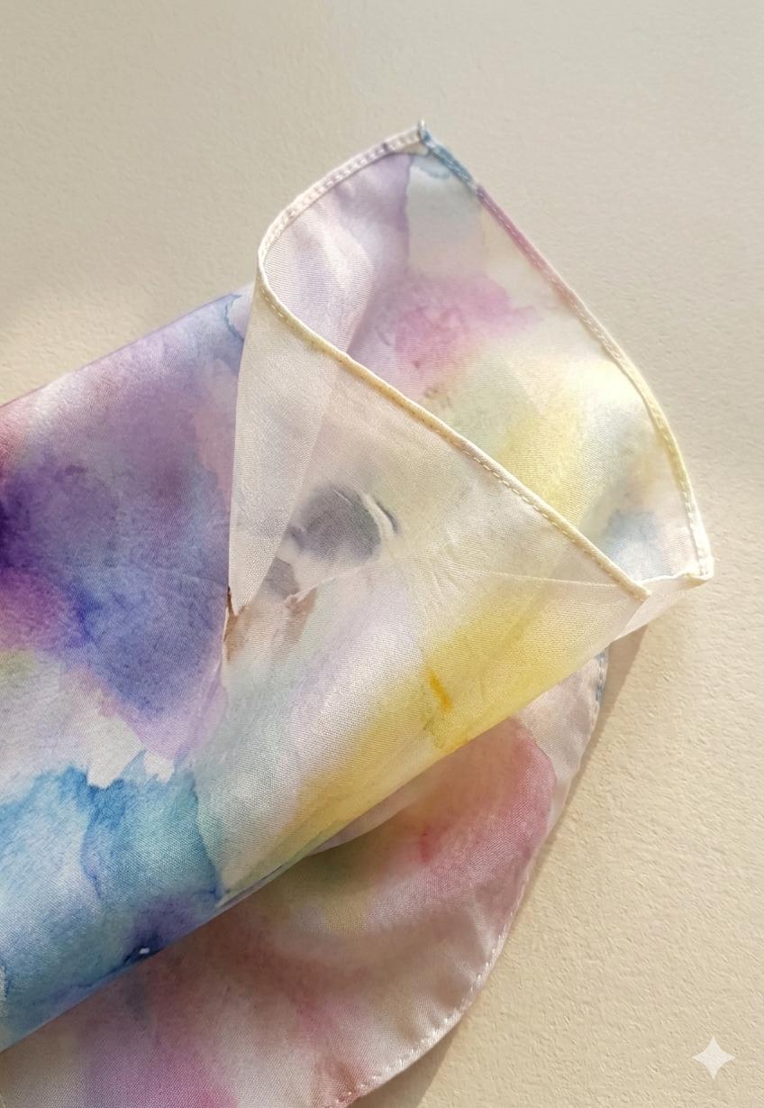 Luxury Pastel Watercolor Silk Scarf 90x90 cm | Women's Square Scarf