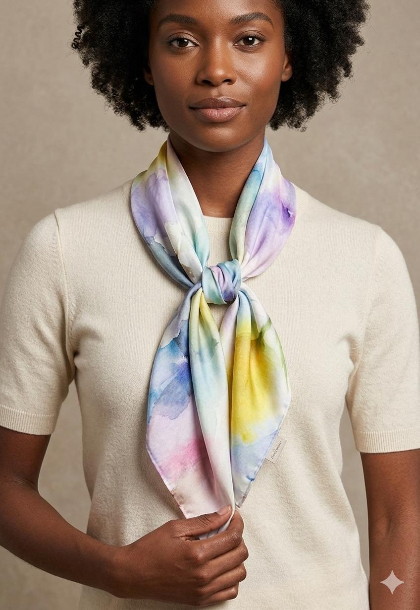 Luxury Pastel Watercolor Silk Scarf 90x90 cm | Women's Square Scarf