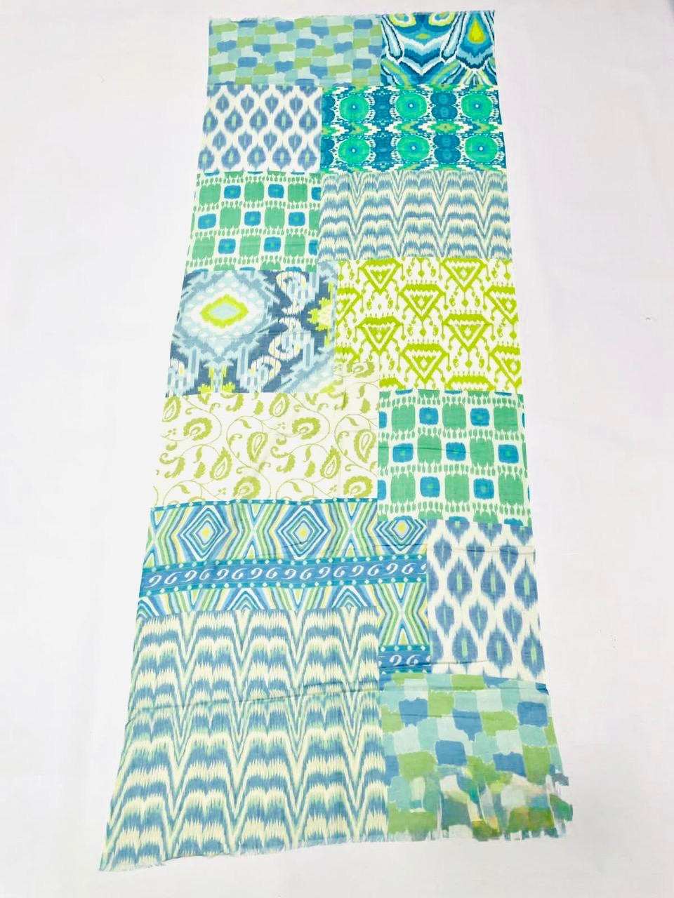 Azure Mosaic Cotton Scarf