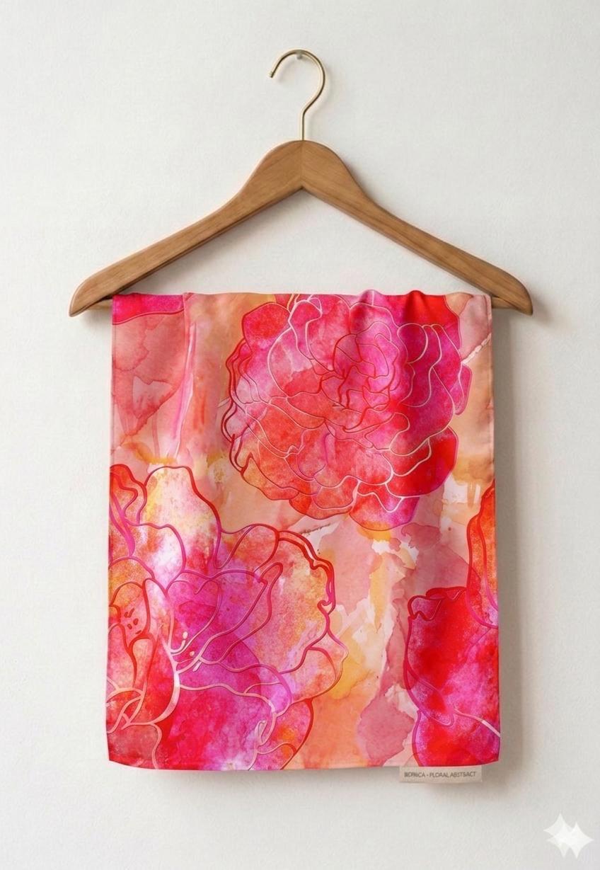Luxury Pink Peony Silk Scarf 90x90 cm | Floral Square Silk Scarf