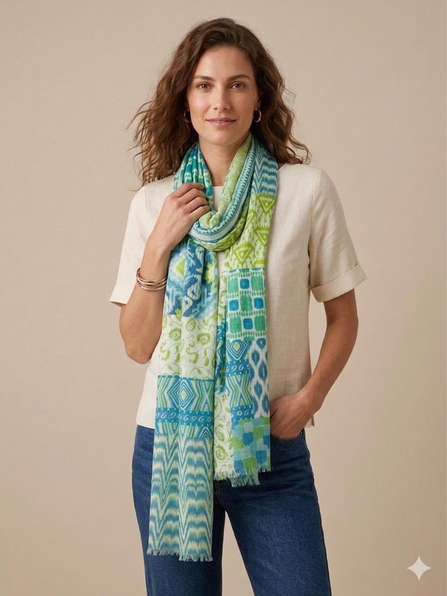 Azure Mosaic Cotton Scarf