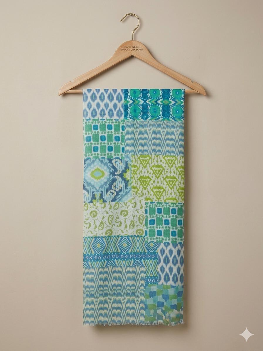 Azure Mosaic Cotton Scarf