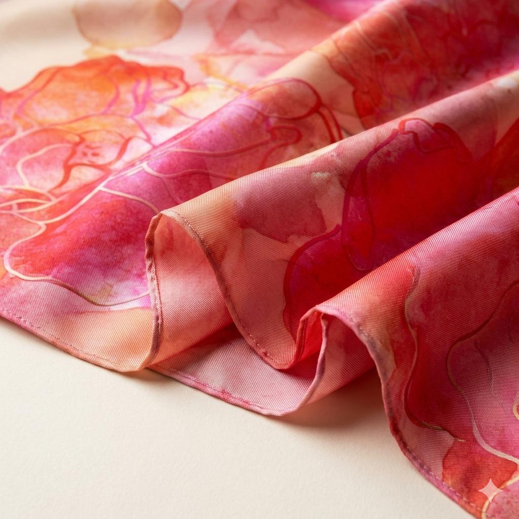Luxury Pink Peony Silk Scarf 90x90 cm | Floral Square Silk Scarf