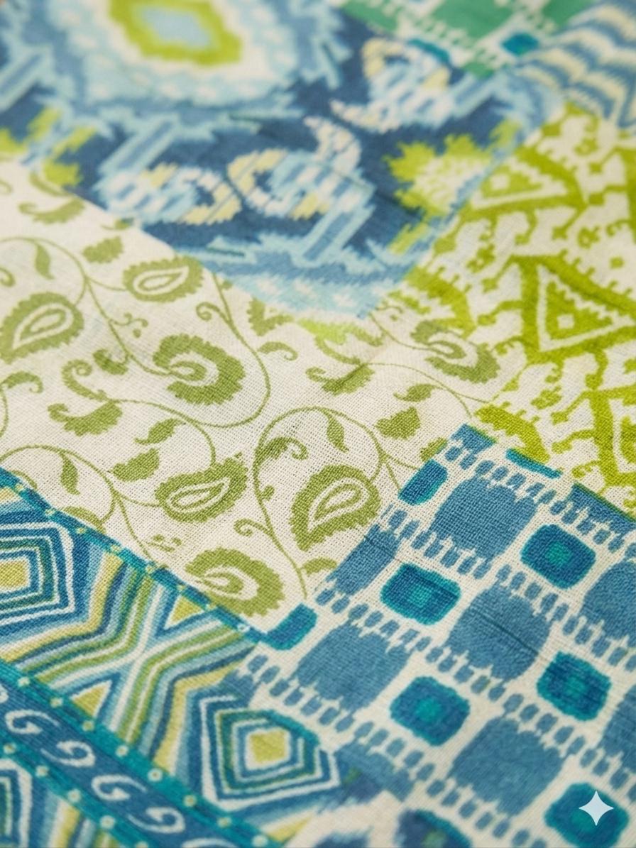 Azure Mosaic Cotton Scarf
