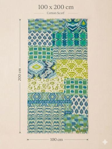 Azure Mosaic Cotton Scarf