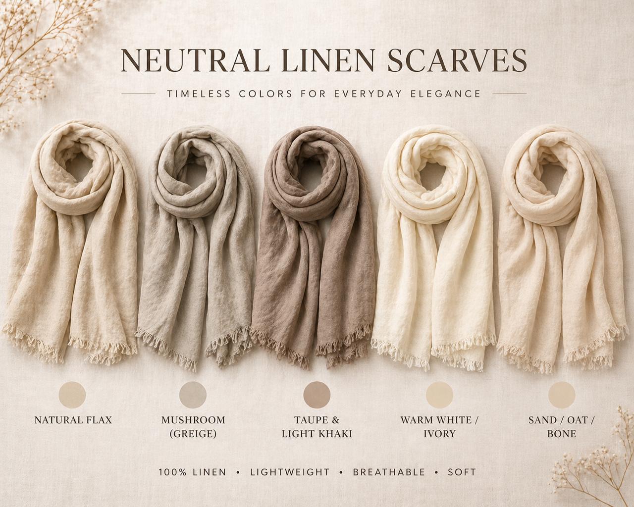 Neutral Linen Scarf Collection | 100% Linen Scarf | Natural Color Options