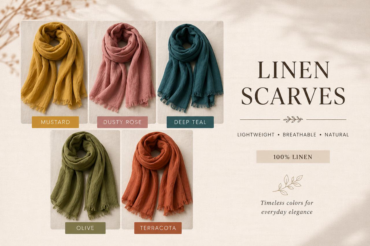 100% Linen Stole Collection | Lightweight Linen Scarves in Earth Tones