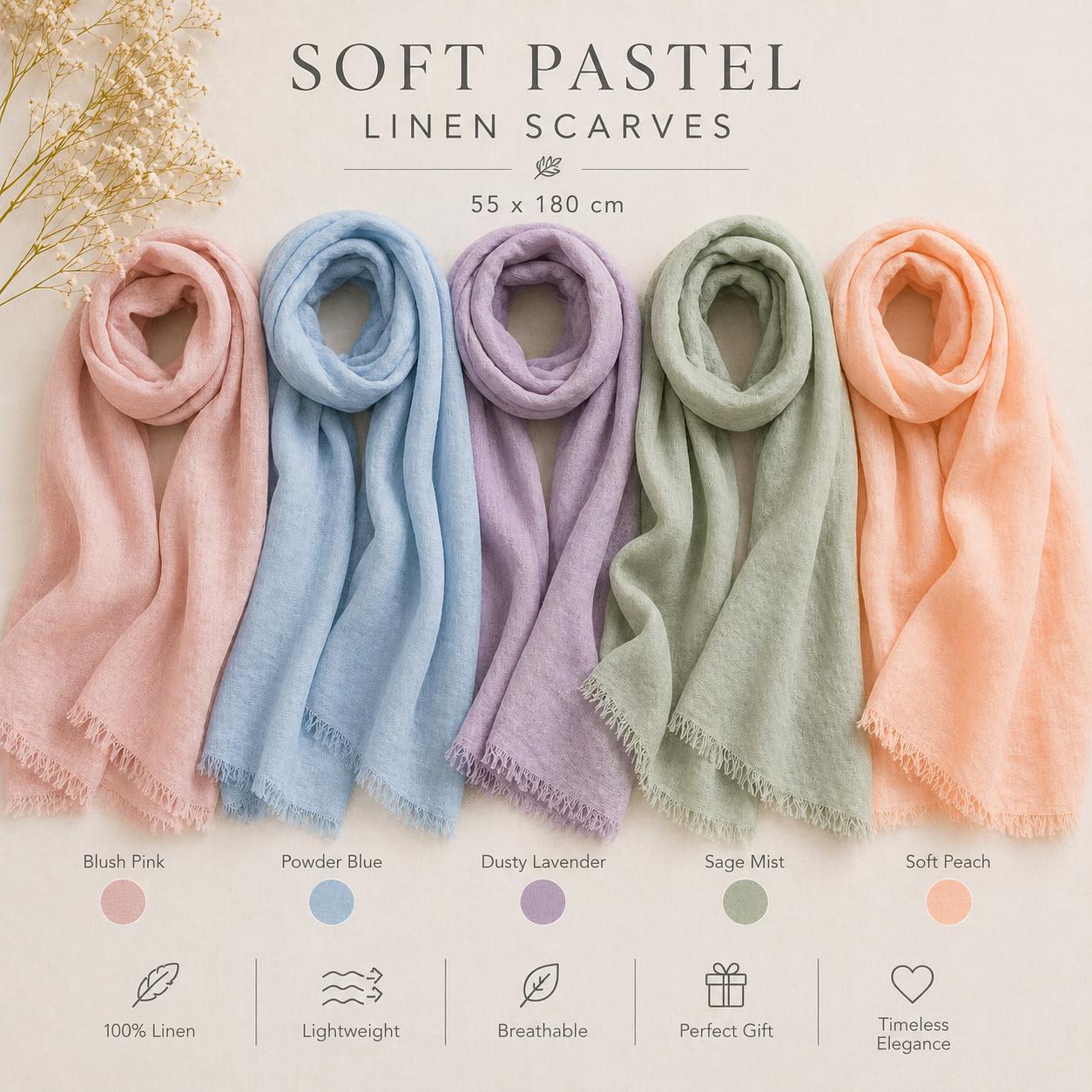 Soft Pastel Linen Stole Collection | 100% Linen Scarves | Lightweight Luxury Wraps