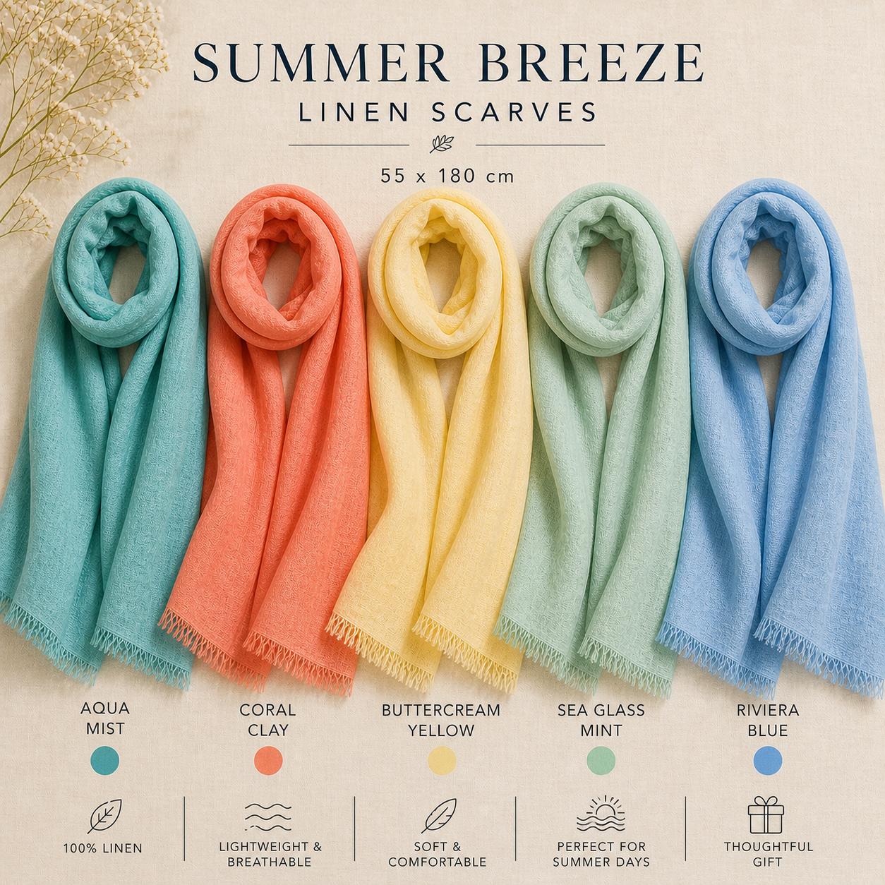 Summer Breeze Linen Stole Collection | 100% Linen Scarves | Lightweight Summer Wraps