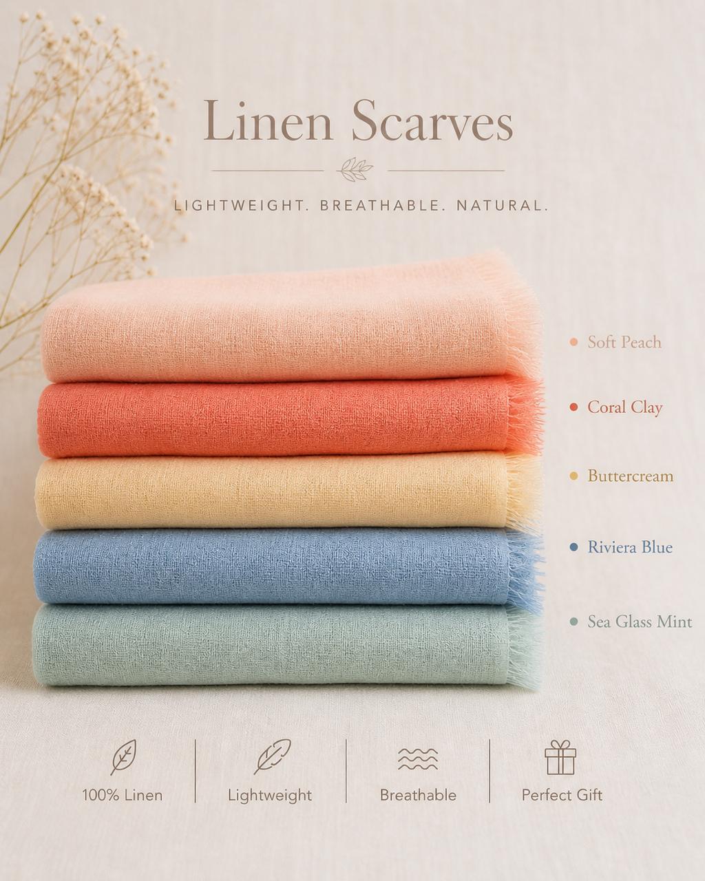 Summer Breeze Linen Stole Collection | 100% Linen Scarves | Lightweight Summer Wraps