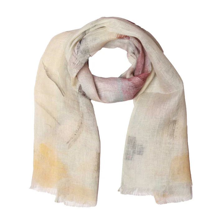 Abstract Art Linen Scarf | 100% Linen Stole | Lightweight Neutral Wrap | 55 x 180 cm