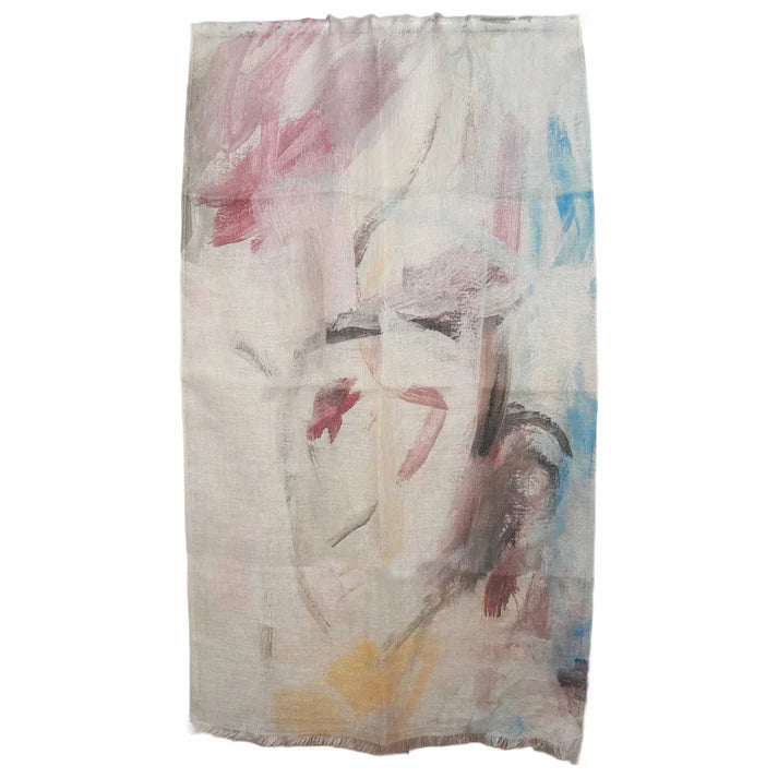 Abstract Art Linen Scarf | 100% Linen Stole | Lightweight Neutral Wrap | 55 x 180 cm