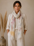 Abstract Art Linen Scarf | 100% Linen Stole | Lightweight Neutral Wrap | 55 x 180 cm
