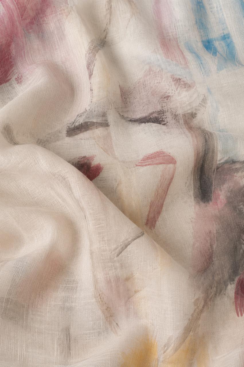 Abstract Art Linen Scarf | 100% Linen Stole | Lightweight Neutral Wrap | 55 x 180 cm