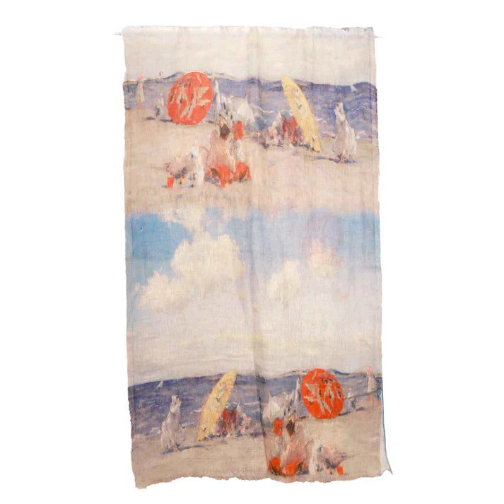Coastal Linen Scarf | Beach Print Linen Wrap | Lightweight Travel Scarf | 55 x 180 cm