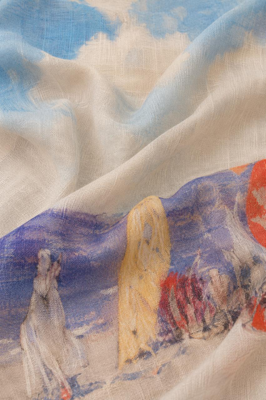 Coastal Linen Scarf | Beach Print Linen Wrap | Lightweight Travel Scarf | 55 x 180 cm
