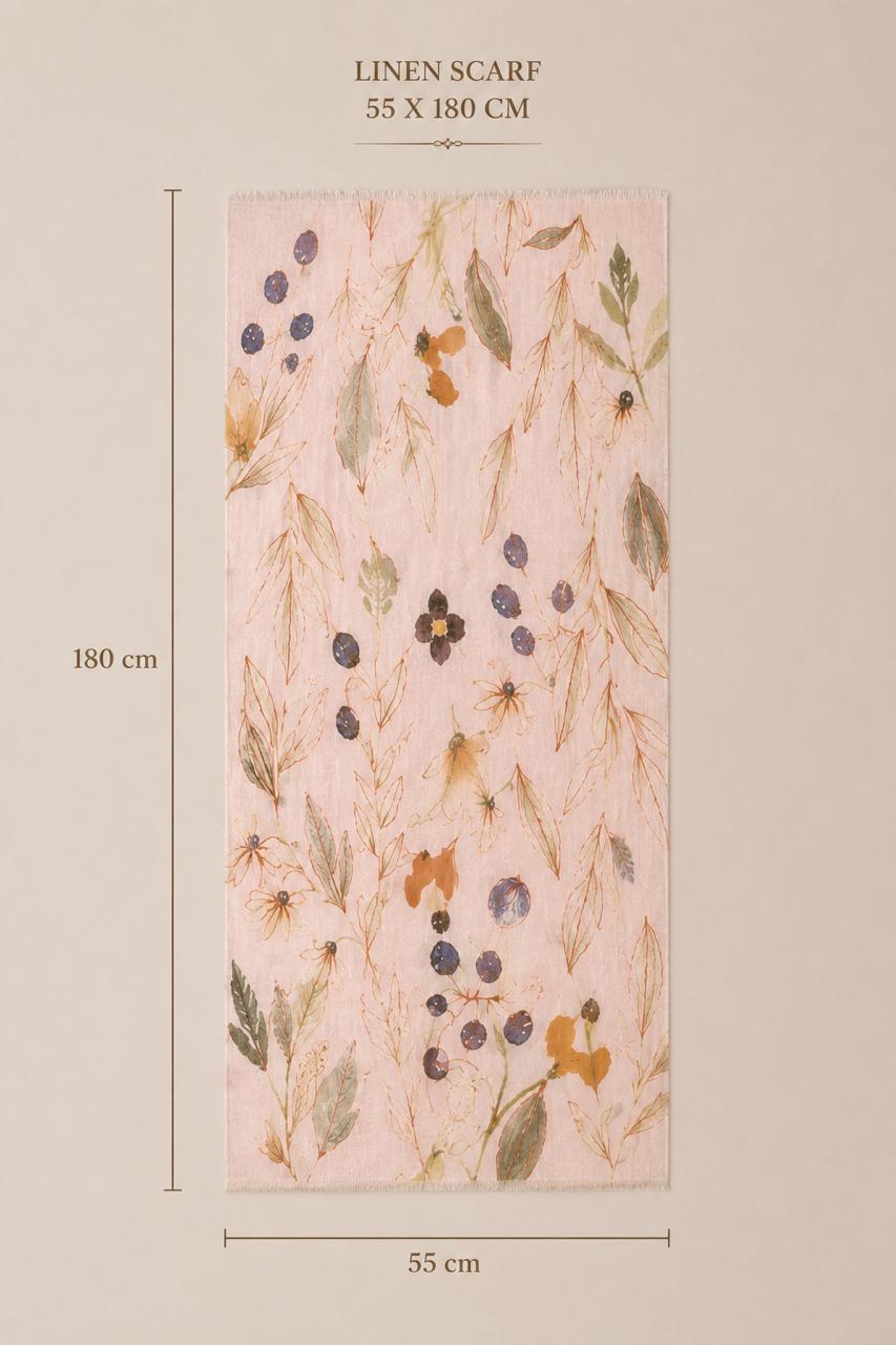 Wild Meadow Linen Stole | Botanical Linen Scarf | Lightweight Floral Wrap | 55 x 180 cm