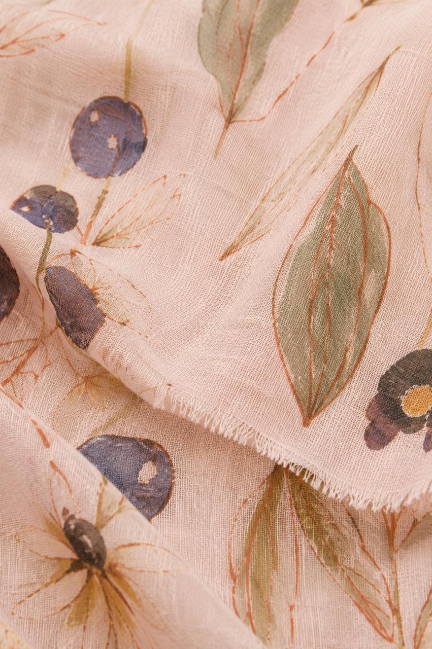 Wild Meadow Linen Stole | Botanical Linen Scarf | Lightweight Floral Wrap | 55 x 180 cm
