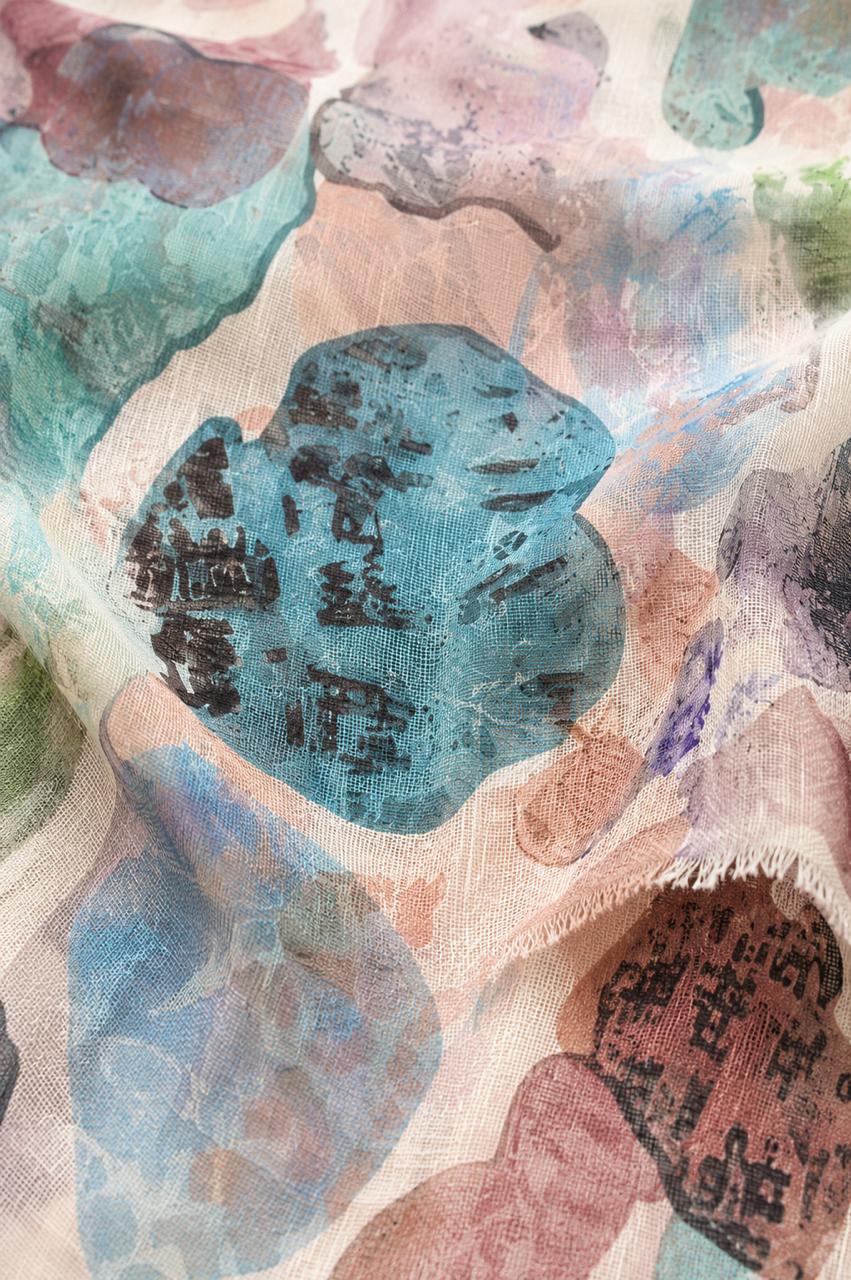 Abstract Watercolor Linen Scarf | Lightweight Linen Stole | Artistic Wrap | 55 x 180 cm
